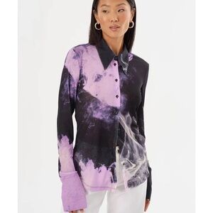 Lamarque alzina Black and Lavender Tie-Dye Button-Up Shirt